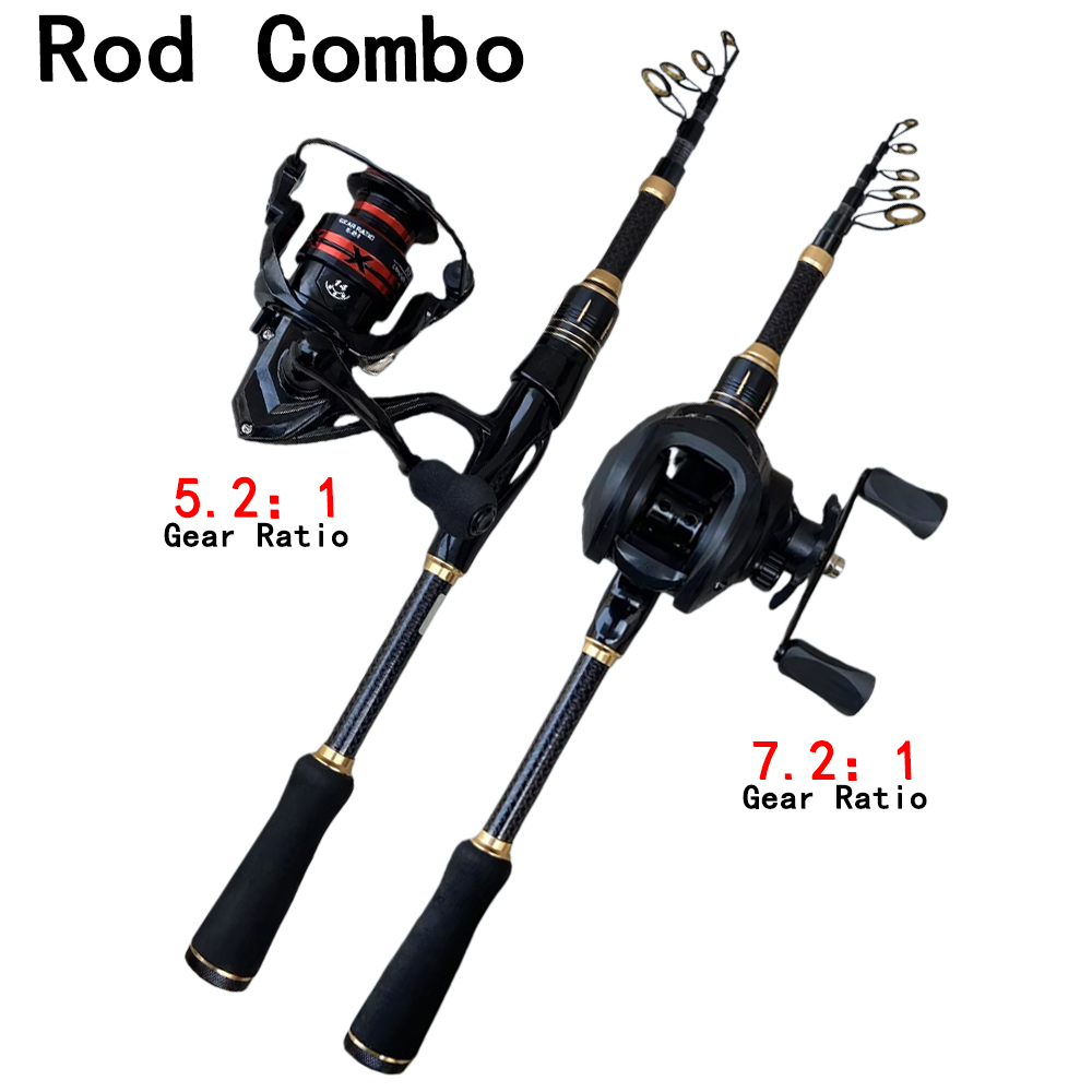Spincast Reel - ชุดคันเบ็ดตกปลาแบบ Telescopic Baitcasting พร้อมรอก ขนาด 1.8ม.-2.1ม.